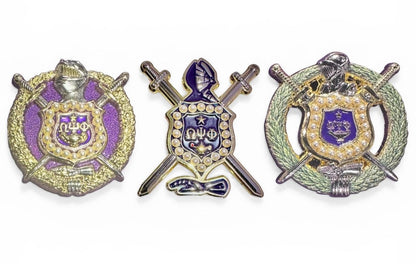 Omega Psi Phi Shield Lapel Pin | Purple & Gold 1911 Fraternity Jewelry