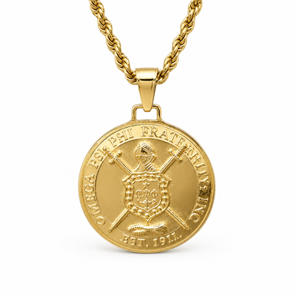 Omega Psi Phi Gold Qlassic Escutcheon Necklace | Purple & Gold 1911 Fraternity Jewelry