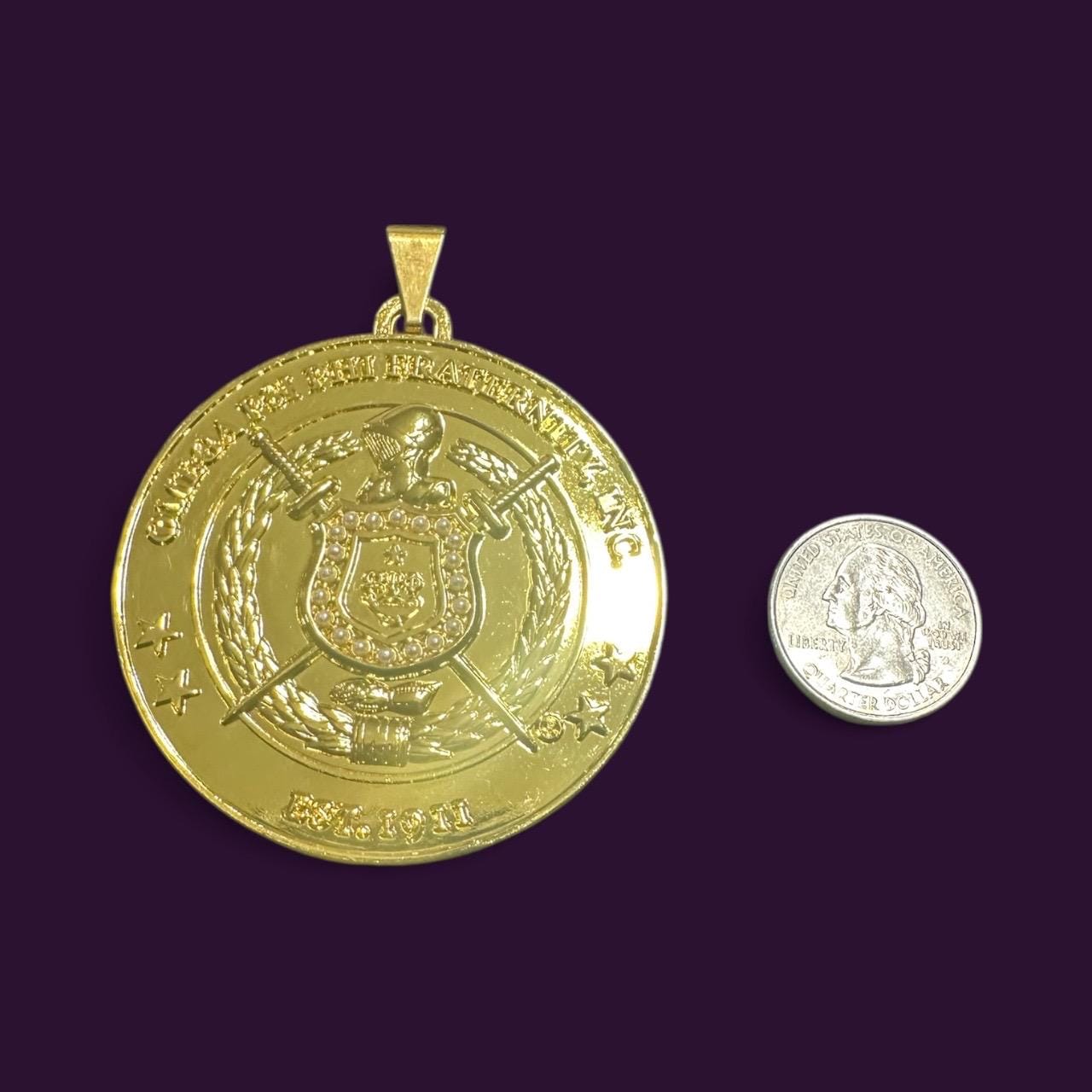 Omega Psi Phi Big Boy Shield Necklace | Purple & Gold 1911 Fraternity Jewelry