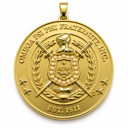 Omega Psi Phi Shield Medallion Necklace | Purple & Gold 1911 Jewelry