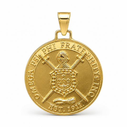 Omega Psi Phi Gold Qlassic Escutcheon Necklace | Purple & Gold 1911 Fraternity Jewelry