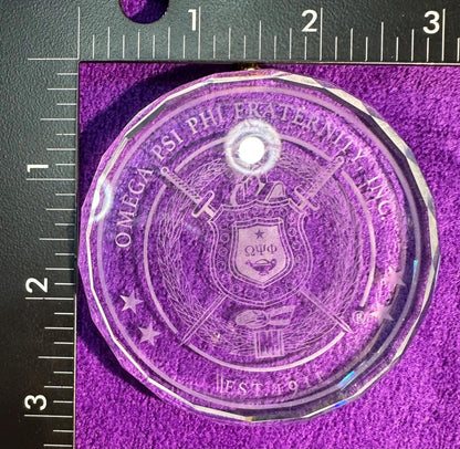 Omega Psi Phi Crystal Escutcheon Necklace | Purple & Gold 1911 Fraternity Jewelry - Color or Clear