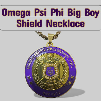 Omega Psi Phi Shield Medallion Necklace | Purple & Gold 1911 Jewelry