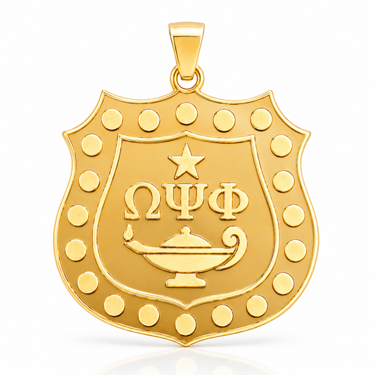 Omega Psi Phi Gold Inner Shield Necklace | Purple & Gold 1911 Fraternity Jewelry