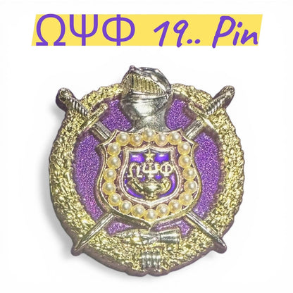 Omega Psi Phi 19.. Shield Lapel Pin | Purple & Gold 1911 Fraternity Jewelry