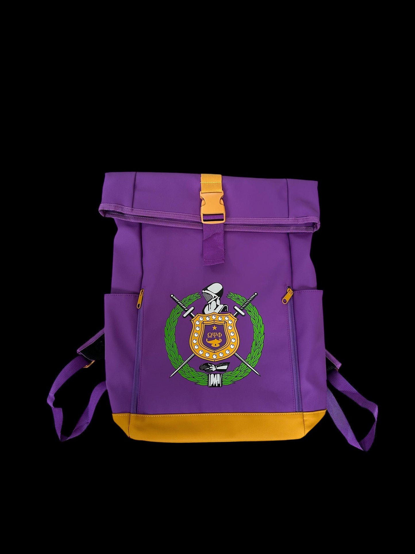 Omega Psi Phi Roll-Top Backpack | Purple & Gold 1911 Fraternity "See It Through" Bag