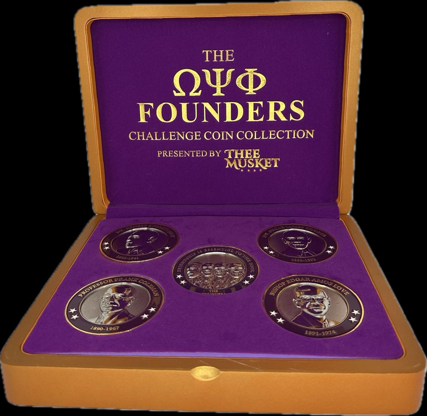 Omega Psi Phi Founders Coin Set | 1911 Challenge Coins with Display Box