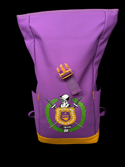 Omega Psi Phi Roll-Top Backpack | Purple & Gold 1911 Fraternity "See It Through" Bag