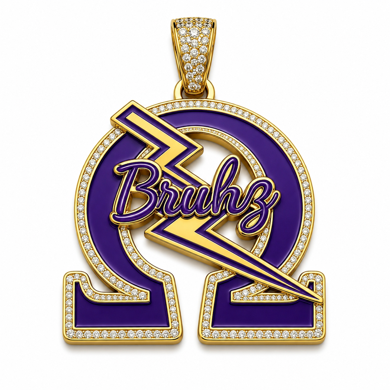 Omega Psi Phi Ω Pendant Necklace – Purple & Gold Iced-Out Greek Letter Chain | 1911 Fraternity Jewelry
