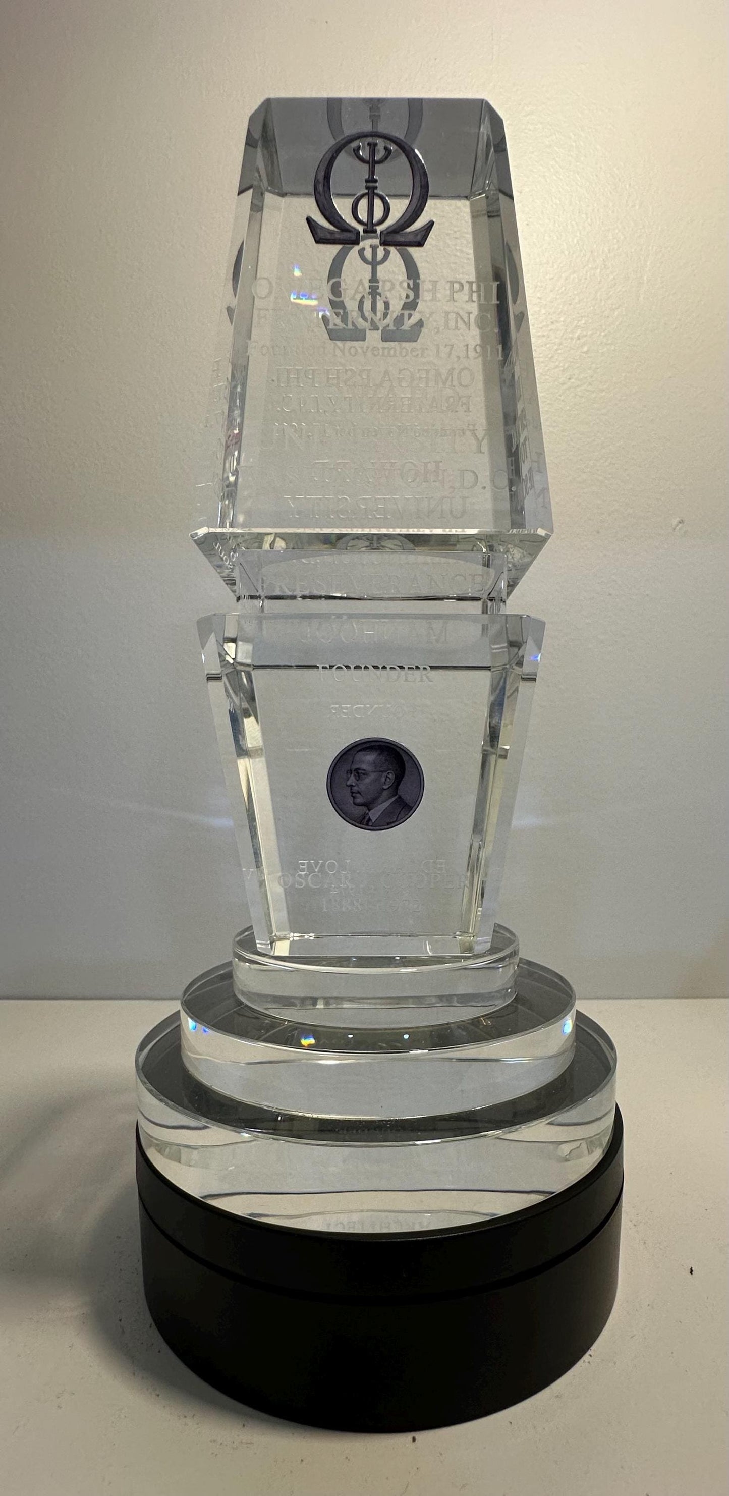 Omega Psi Phi Fraternity Monument Replica | 1911 Purple & Gold | Crystal Desk Decor