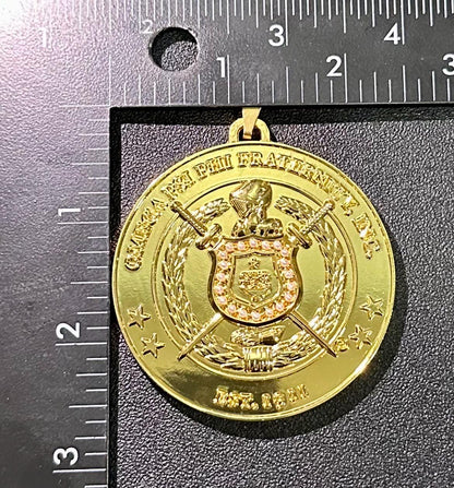 Omega Psi Phi Big Boy Shield Necklace | Purple & Gold 1911 Fraternity Jewelry