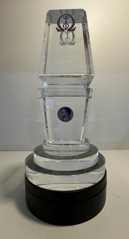 Omega Psi Phi Fraternity Monument Replica | 1911 Purple & Gold | Crystal Desk Decor