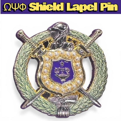 Omega Psi Phi Shield Lapel Pin | Purple & Gold 1911 Fraternity Jewelry