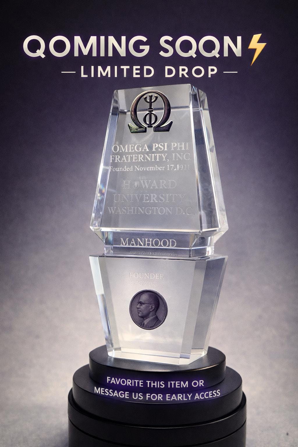 Omega Psi Phi Fraternity Monument Replica | 1911 Purple & Gold | Crystal Desk Decor